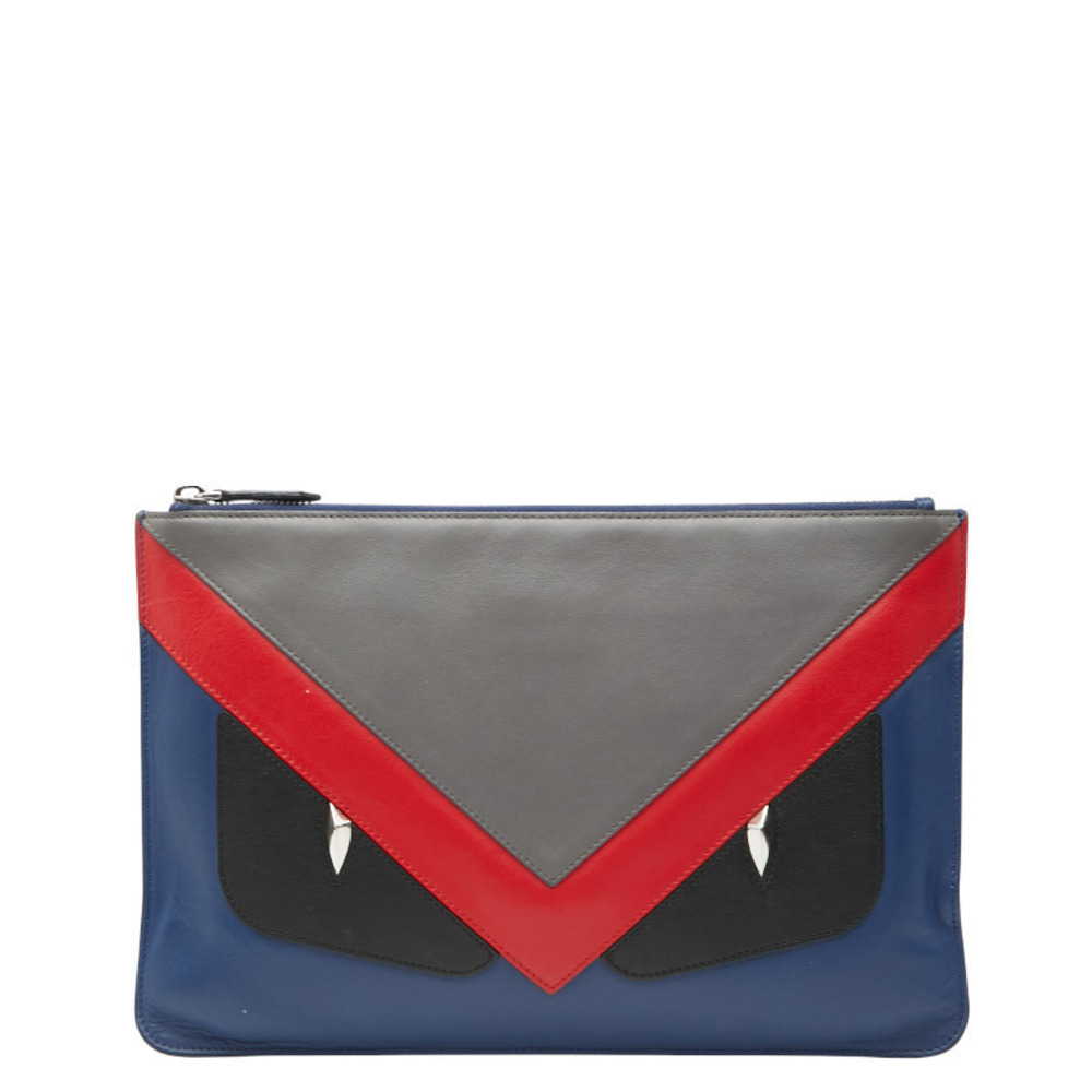 Fendi Bugs Red Gray Bag Clutch Leather Monster Blue Gray Blue
